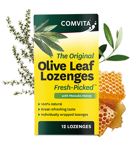 Lozenges 12s - Olive Leaf Extract with Manuka Honey BOX front with ingredients