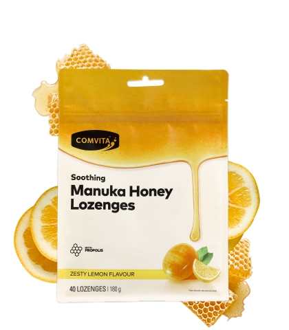 Manuka Honey Lozenges with Propolis (Lemon and Honey) 40s pouch front