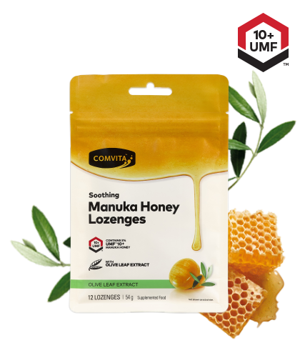 Manuka Honey Lozenges Olive Leaf Extract 12s pouch front
