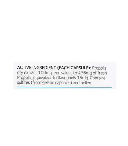 Propolis Capsules PFL®30 100s ingredients panel