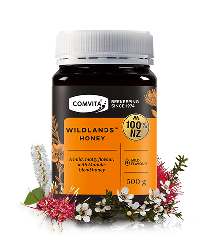 Wildlands Honey 500g jar with flowers