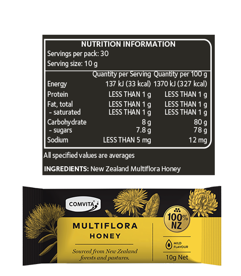 Multifloral Honey Sachets 30 ingredients and sachet