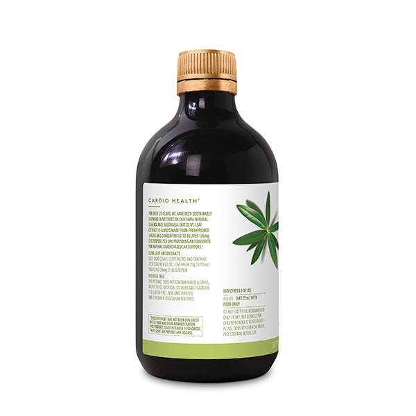 Olive Leaf Extract Cardio Health Liquid Bottle left