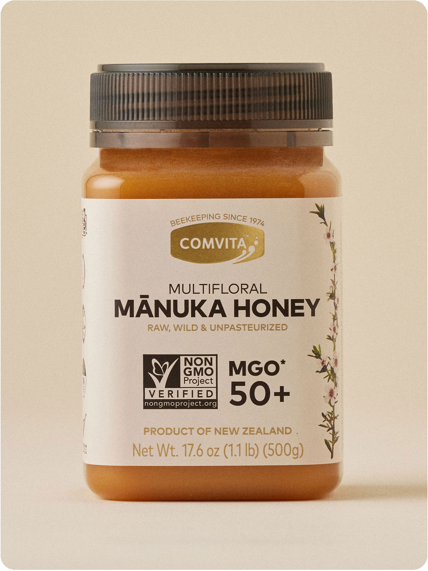 MGO 50+ Mānuka Honey 500g jar front